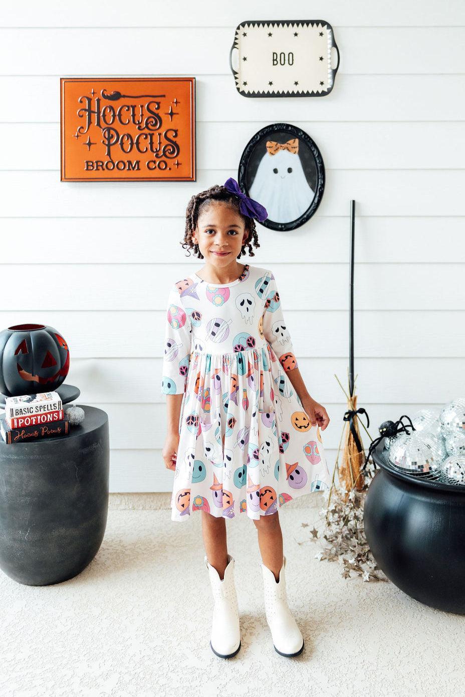 Monster Mash 3/4 Sleeve Pocket Twirl Dress-Mila & Rose ®
