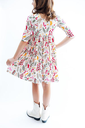 (S) Holly Jolly Christmas 3/4 Sleeve Pocket Twirl Dress-Mila & Rose ®