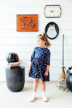 Halloween Stars 3/4 Sleeve Pocket Twirl Dress-Mila & Rose ®