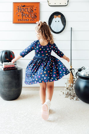 Halloween Stars 3/4 Sleeve Pocket Twirl Dress-Mila & Rose ®