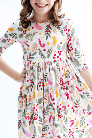 (S) Holly Jolly Christmas 3/4 Sleeve Pocket Twirl Dress-Mila & Rose ®