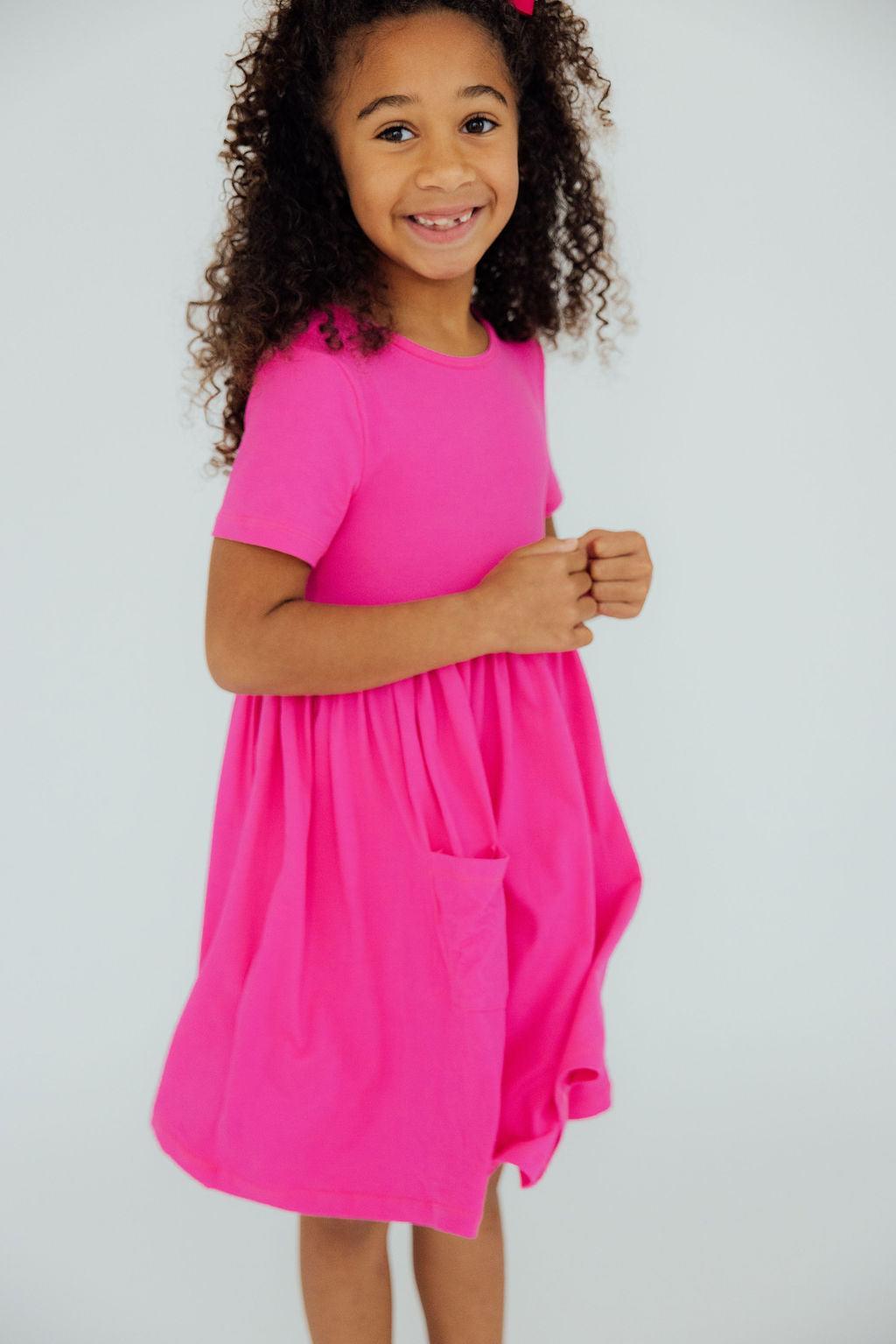 Hot Pink S/S Pocket Twirl Dress-Mila & Rose ®