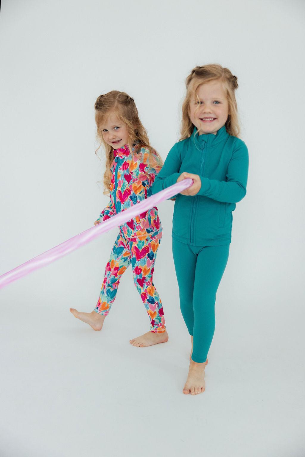 Turbo Teal Full-Zip Ruffle Active Jacket-Mila & Rose ®