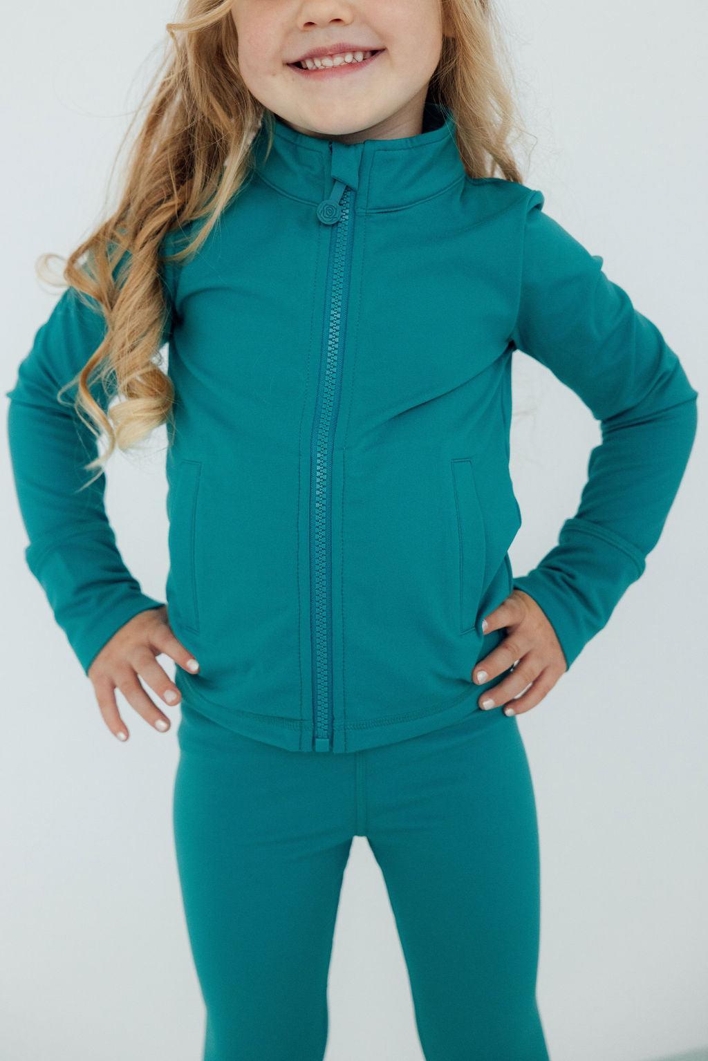 Turbo Teal Full-Zip Ruffle Active Jacket-Mila & Rose ®