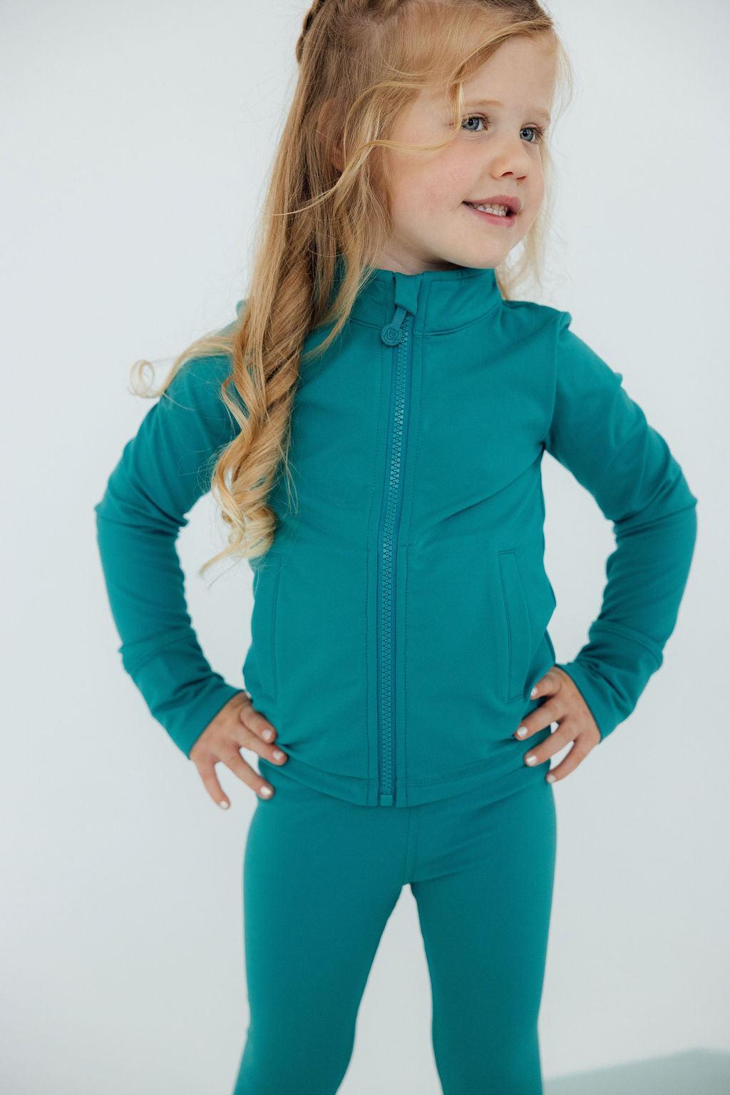 Turbo Teal Full-Zip Ruffle Active Jacket-Mila & Rose ®