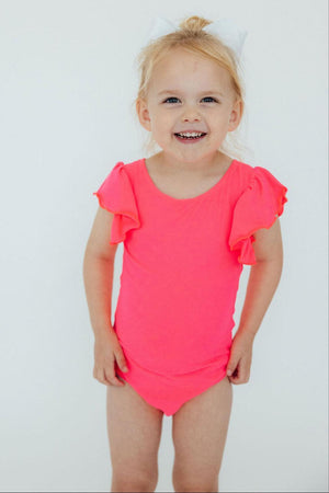 Neon Pink S/S Flutter Sleeve Leotard-Mila & Rose ®