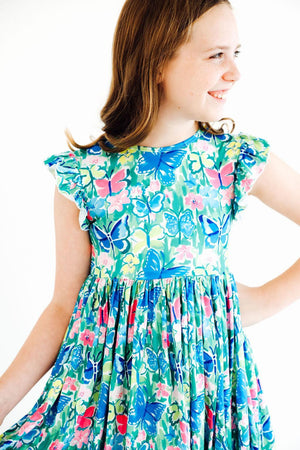 Watercolor Butterflies Flutter Sleeve Twirl Dress-Mila & Rose ®