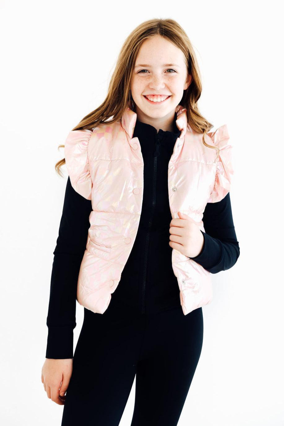Light Pink Checker Puffer Vest-Mila & Rose ®