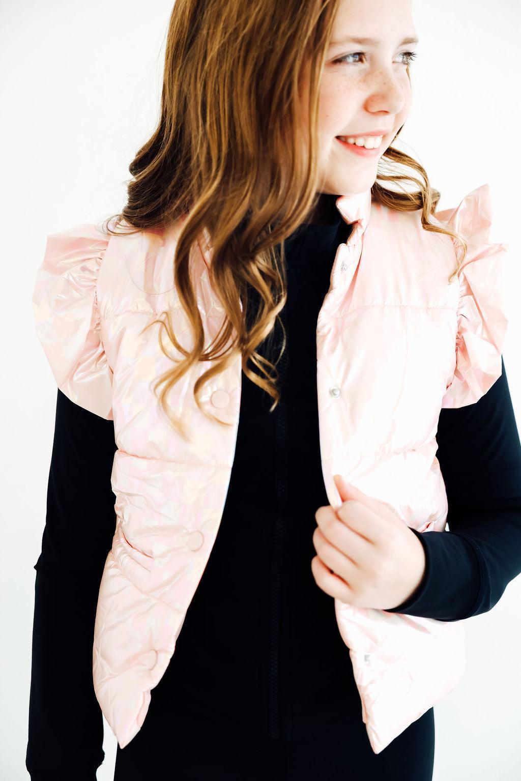 Light Pink Checker Puffer Vest-Mila & Rose ®