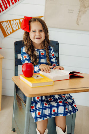 Plaid Apples L/S Pocket Twirl Dress-Mila & Rose ®