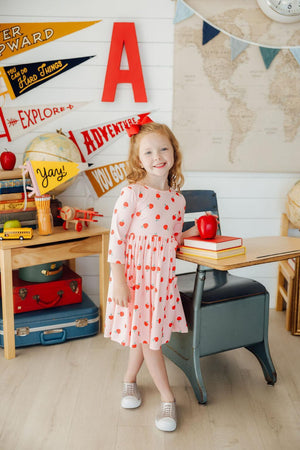 An Apple a Day 3/4 Sleeve Pocket Twirl Dress-Mila & Rose ®