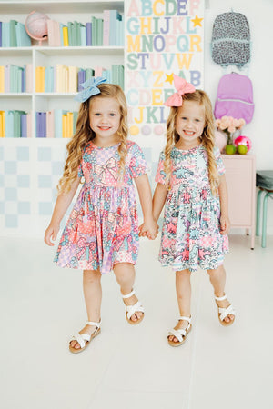 Quilted Dinos S/S Pocket Twirl Dress-Mila & Rose ®