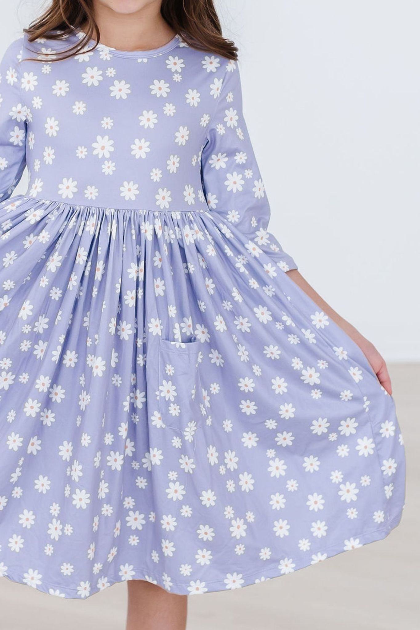 Dainty Daisies 3/4 Sleeve Pocket Twirl Dress-Mila & Rose ®