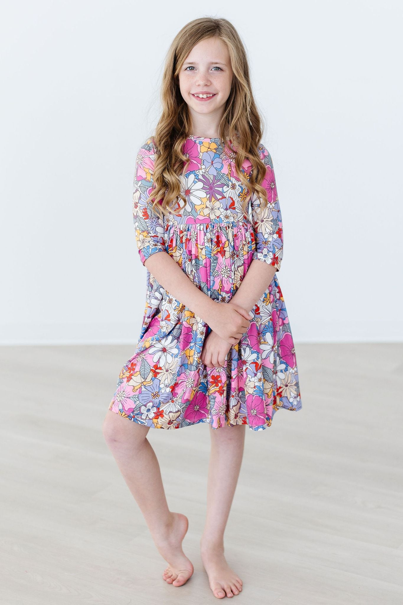 Mauve What's Up Buttercup 3/4 Sleeve Pocket Twirl Dress-Mila & Rose ®