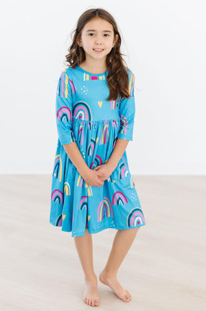 Turquoise Twilight 3/4 Sleeve Pocket Twirl Dress-Mila & Rose ®