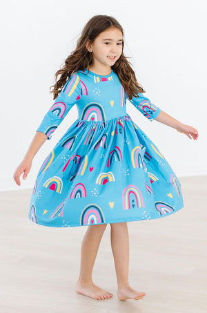 Turquoise Twilight 3/4 Sleeve Pocket Twirl Dress-Mila & Rose ®