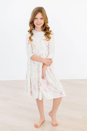 Whimsical Wildflowers 3/4 Sleeve Pocket Twirl Dress-Mila & Rose ®