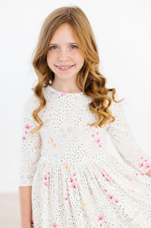 Whimsical Wildflowers 3/4 Sleeve Pocket Twirl Dress-Mila & Rose ®