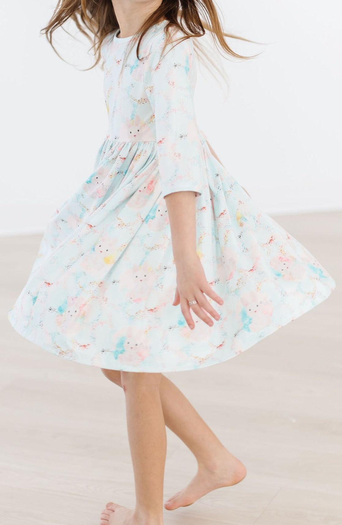 Bunny Dreams 3/4 Sleeve Pocket Twirl Dress-Mila & Rose ®