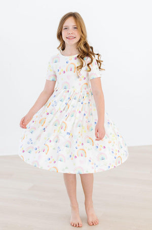 Watercolor Rainbows S/S Pocket Twirl Dress-Mila & Rose ®