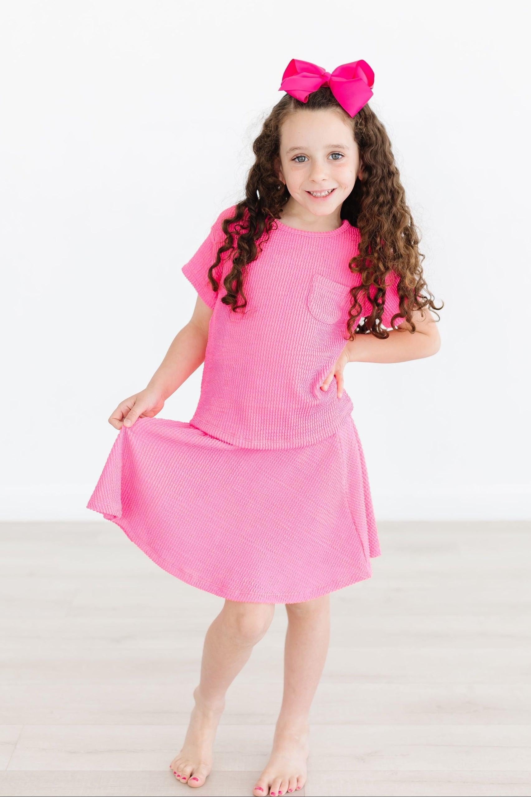Neon Pink Scrunchy Pocket Tee-Mila & Rose ®