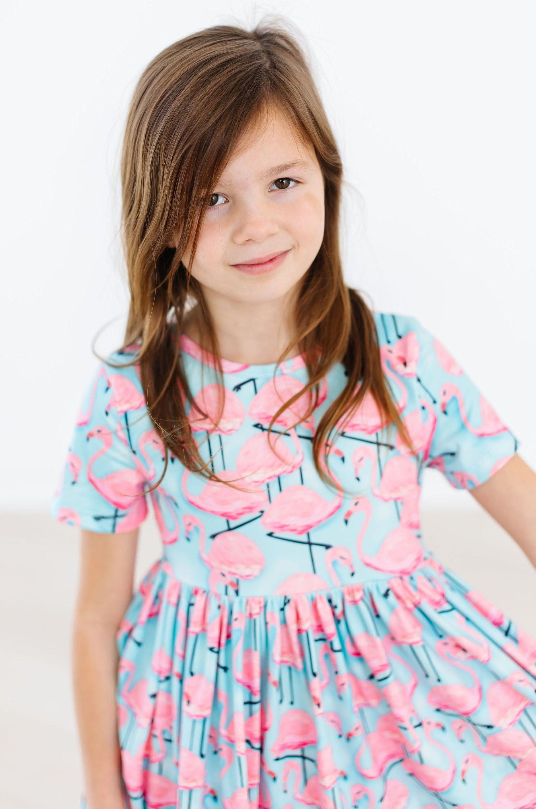Pretty in Pink Flamingos S/S Pocket Twirl Dress-Mila & Rose ®