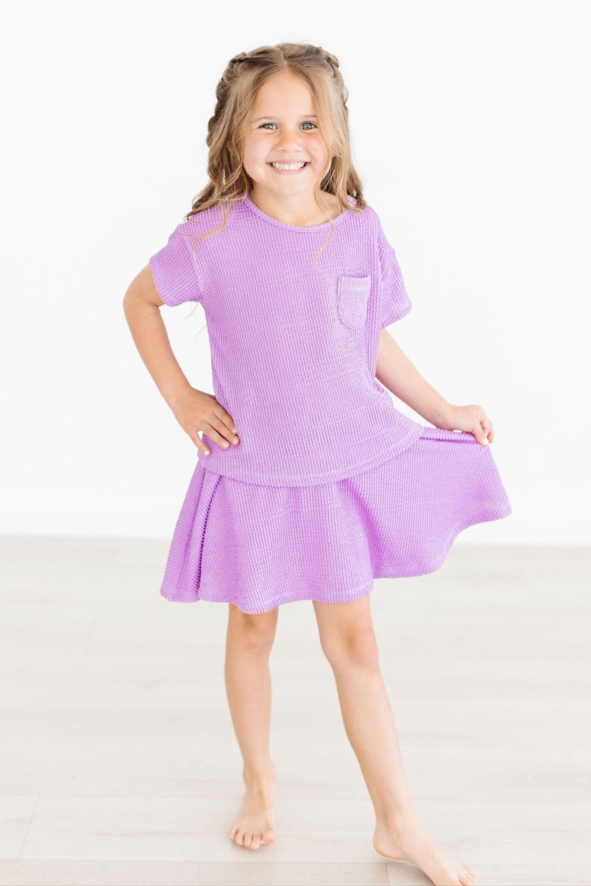 Bright Lilac Scrunchy Pocket Tee-Mila & Rose ®