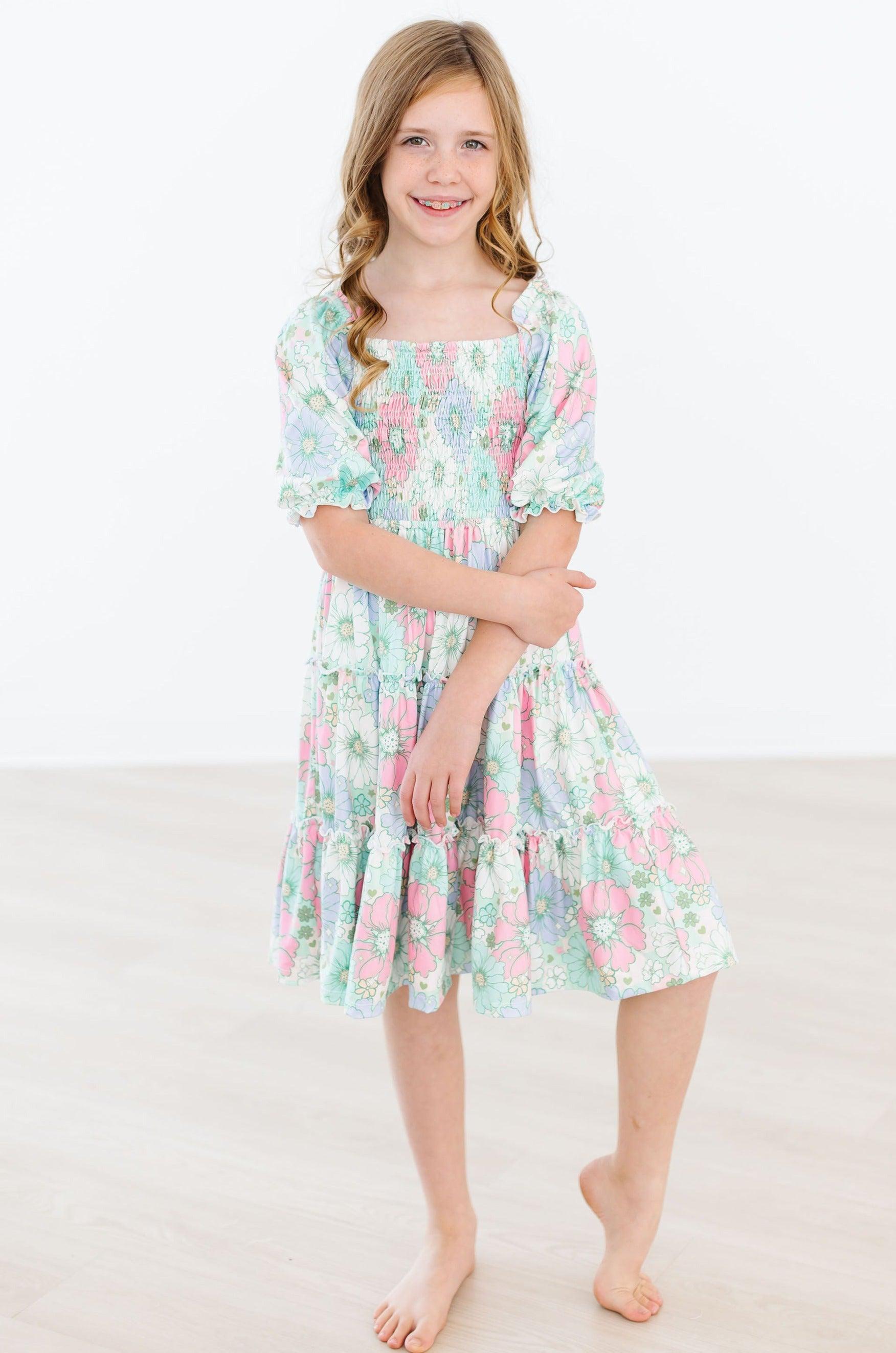 Minty Meadow Smocked Ruffle Dress-Mila & Rose ®