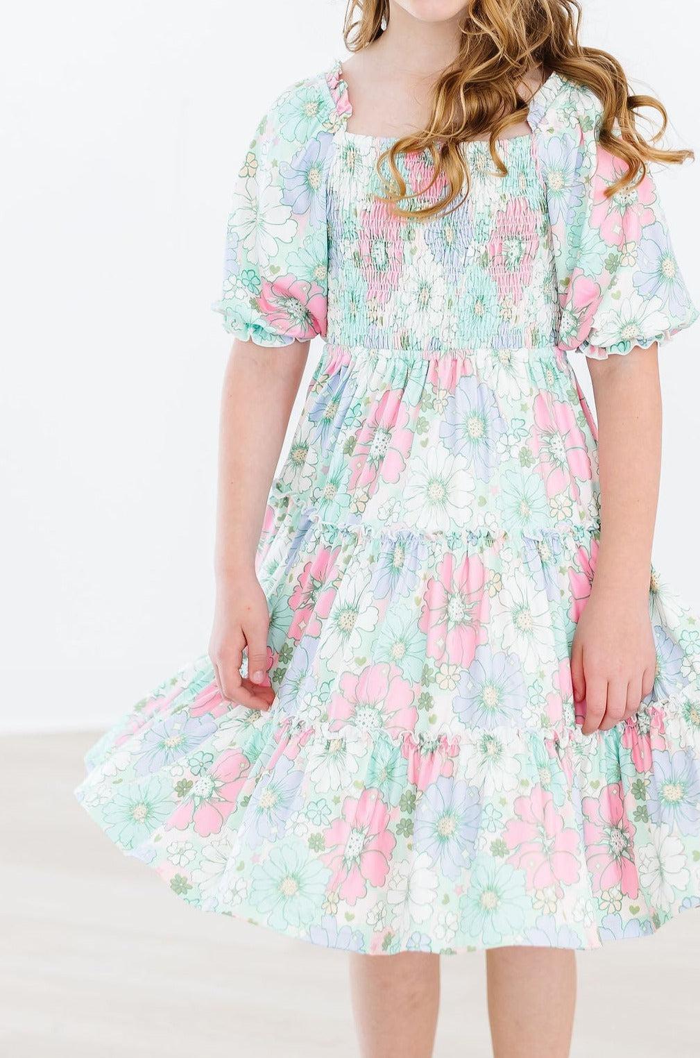 Minty Meadow Smocked Ruffle Dress-Mila & Rose ®