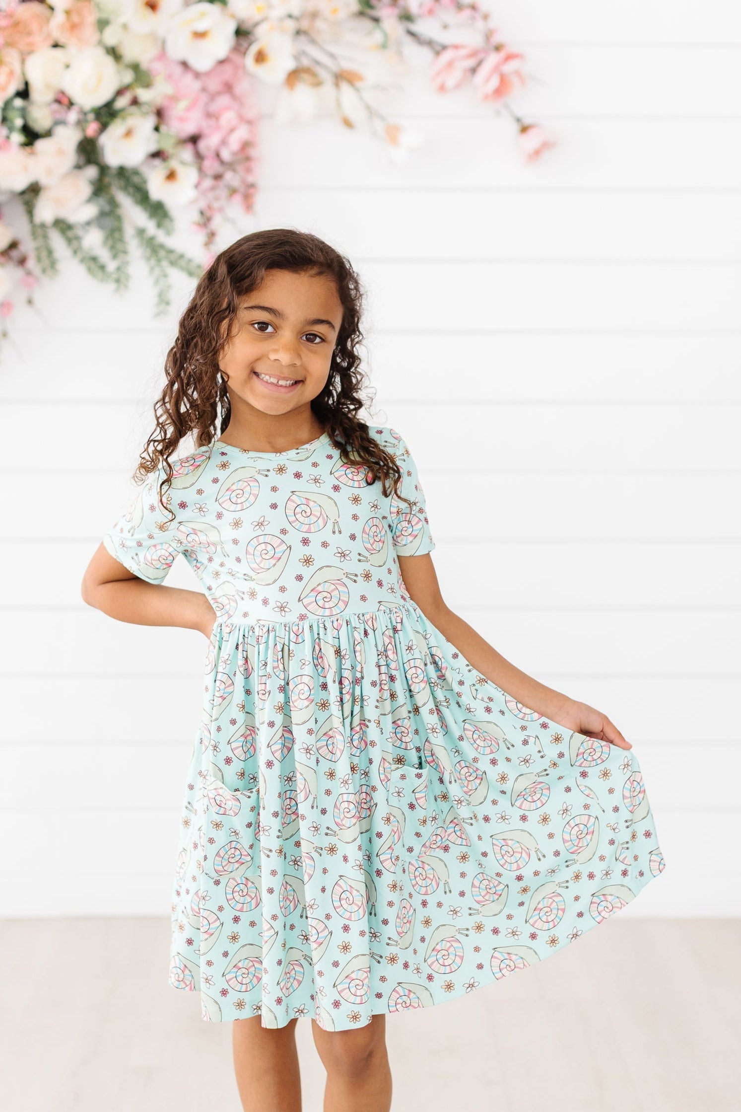Spring Snails S/S Pocket Twirl Dress-Mila & Rose ®