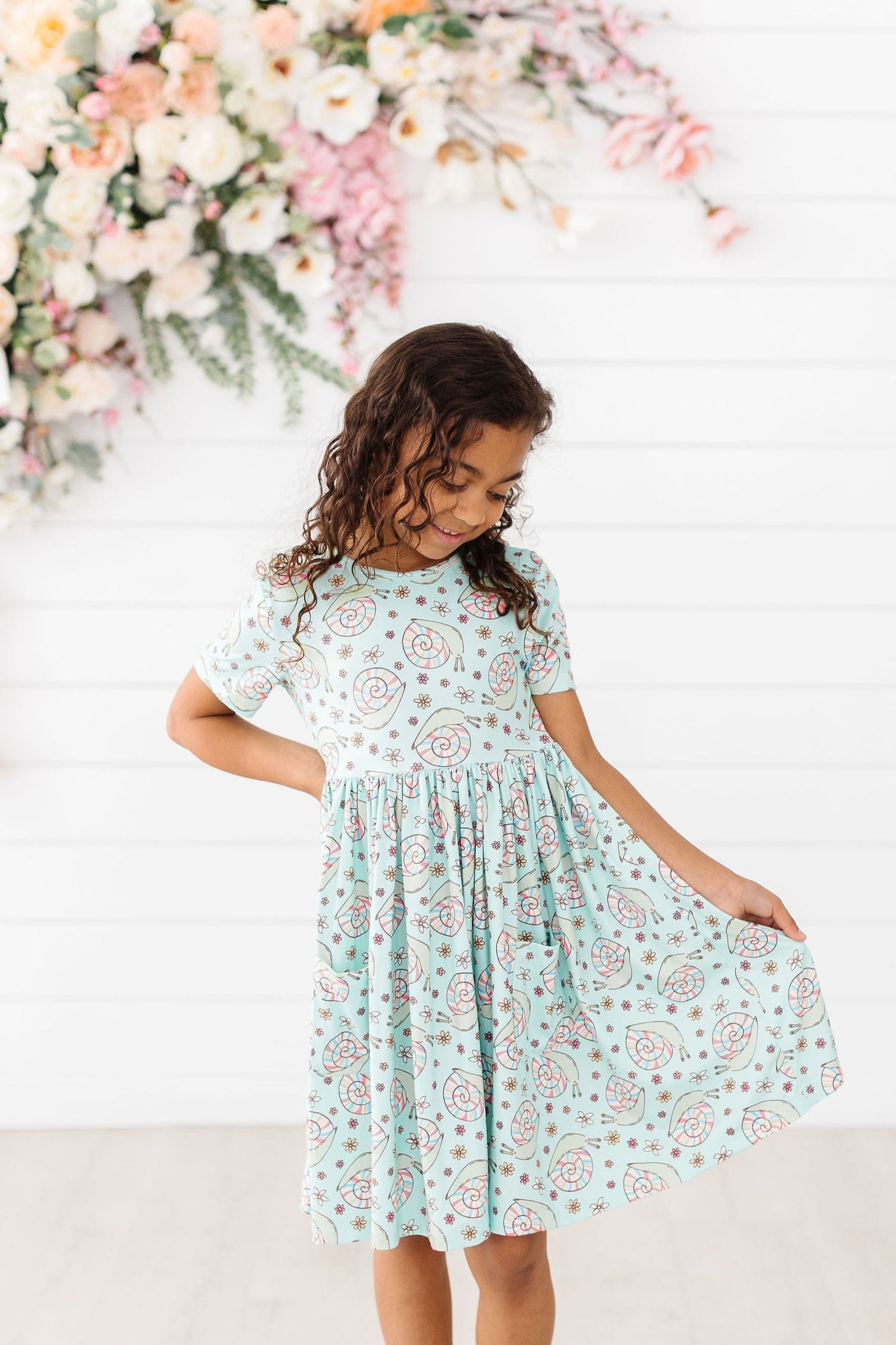 Spring Snails S/S Pocket Twirl Dress-Mila & Rose ®
