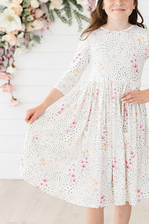 Whimsical Wildflowers 3/4 Sleeve Pocket Twirl Dress-Mila & Rose ®