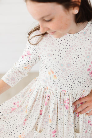Whimsical Wildflowers 3/4 Sleeve Pocket Twirl Dress-Mila & Rose ®