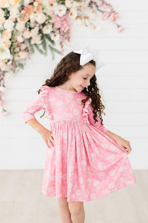 Dahlia Doodles 3/4 Sleeve Ruffle Twirl Dress-Mila & Rose ®