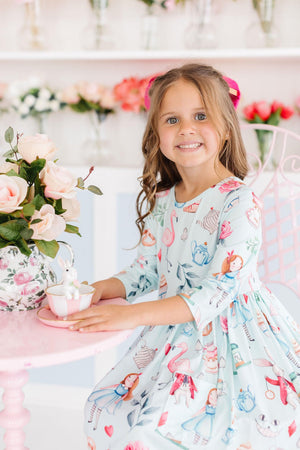Wonderland 3/4 Sleeve Pocket Twirl Dress-Mila & Rose ®