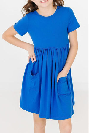 Royal Blue S/S Pocket Twirl Dress-Mila & Rose ®