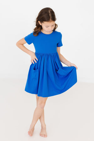 Royal Blue S/S Pocket Twirl Dress-Mila & Rose ®