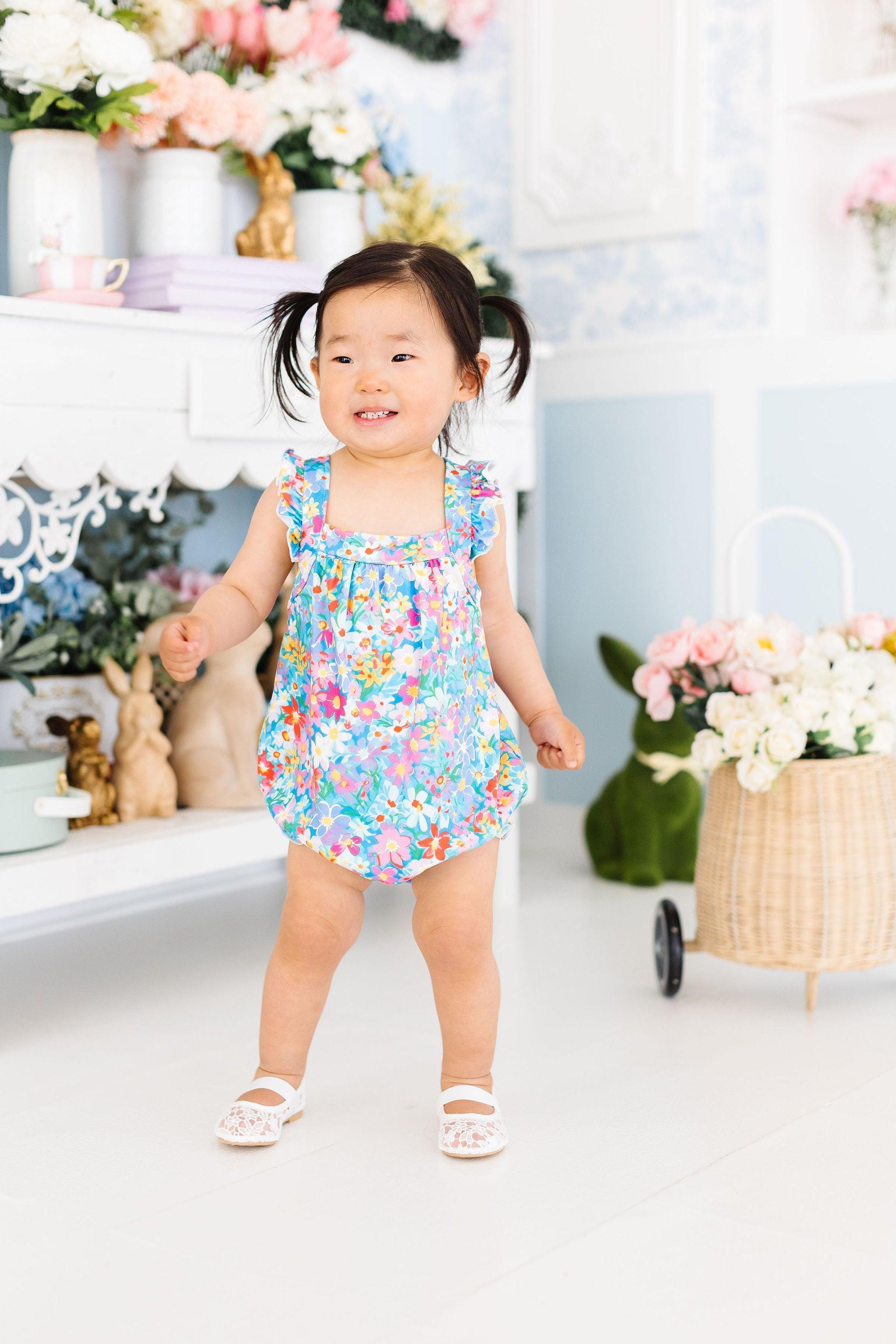 Preppy Floral Ruffle Cross Back Romper-Mila & Rose ®