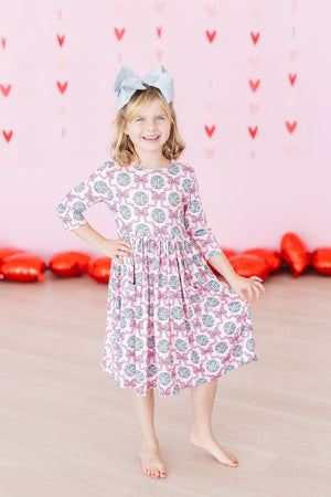 Disco Bows 3/4 Sleeve Pocket Twirl Dress-Mila & Rose ®