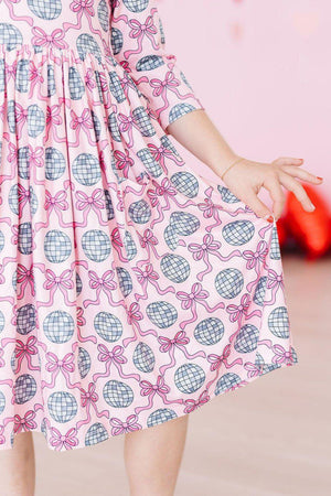 Disco Bows 3/4 Sleeve Pocket Twirl Dress-Mila & Rose ®