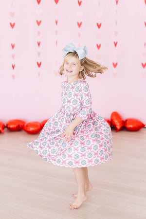 Disco Bows 3/4 Sleeve Pocket Twirl Dress-Mila & Rose ®