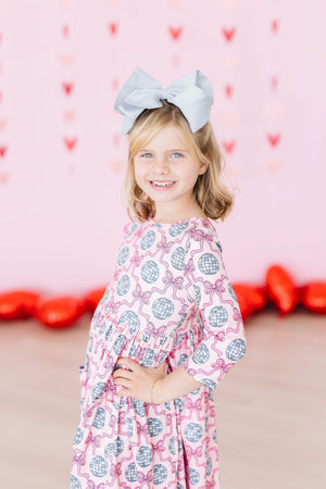 Disco Bows 3/4 Sleeve Pocket Twirl Dress-Mila & Rose ®