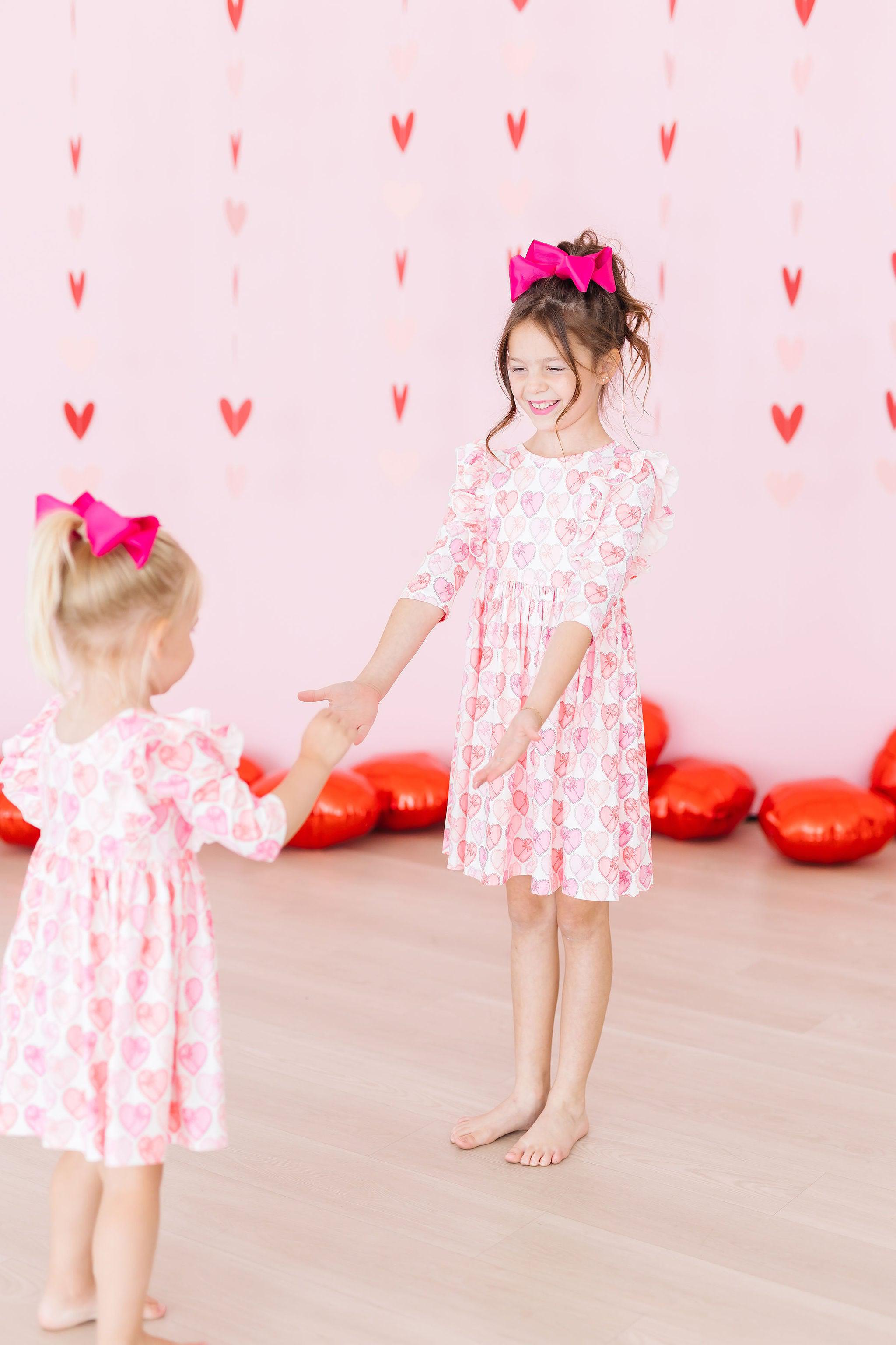 Girls Melt My Heart 3 4 Sleeve Ruffle Twirl Dress Size 2T Toddler by Mila Rose