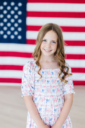 Vintage Flags Smocked Ruffle Dress-Mila & Rose ®