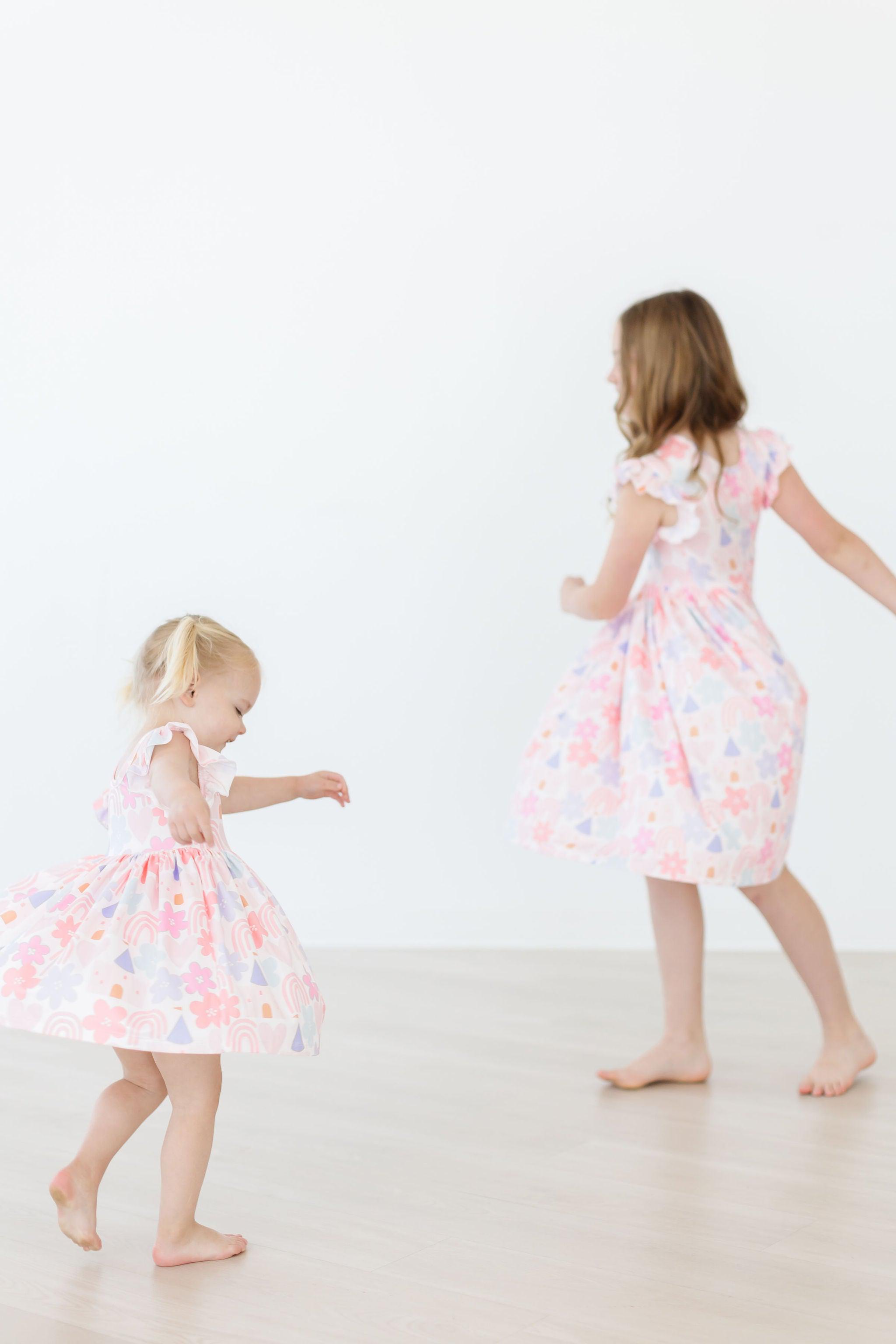 Castles & Rainbows Flutter Sleeve Twirl Dress-Mila & Rose ®