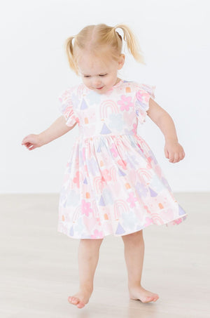 Castles & Rainbows Flutter Sleeve Twirl Dress-Mila & Rose ®