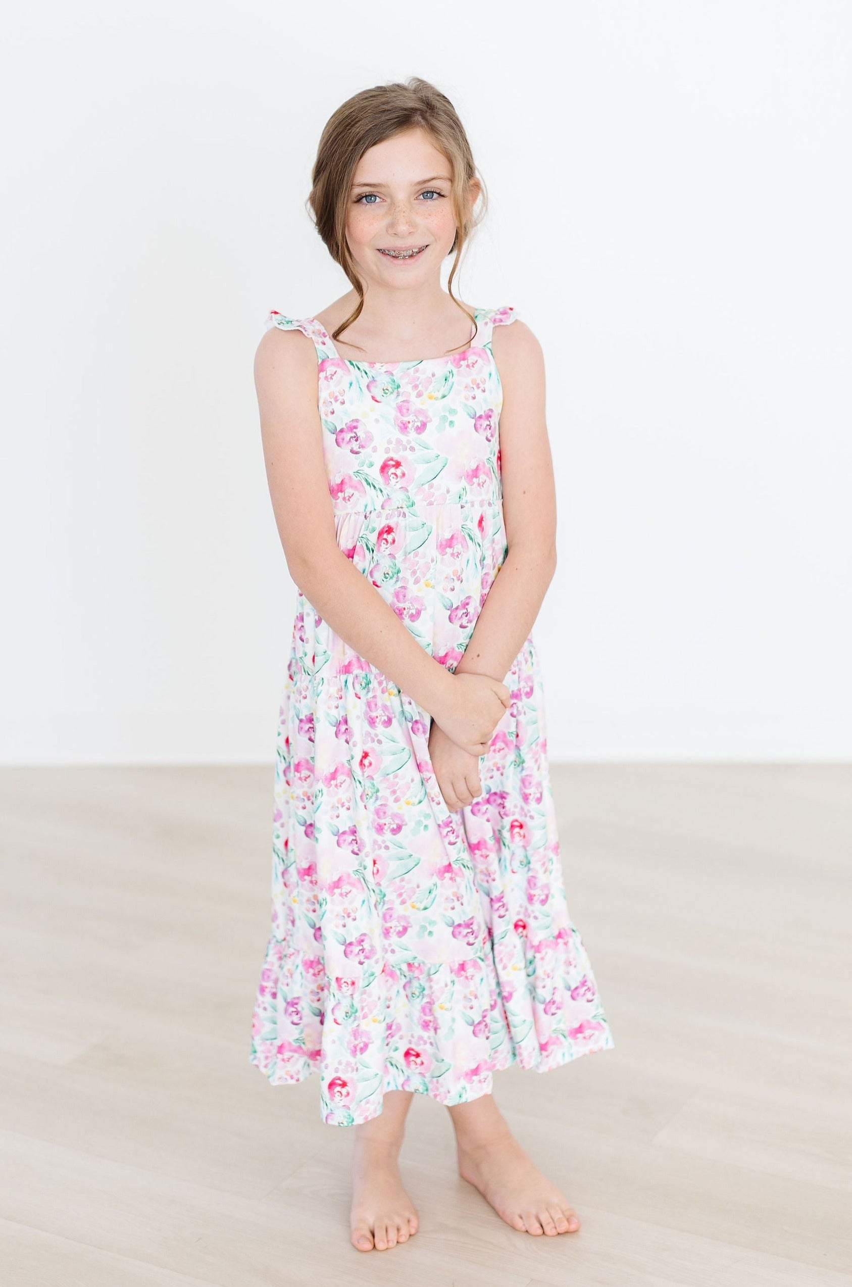 Summer Watercolor Floral Ruffle Maxi Dress - Mila & Rose