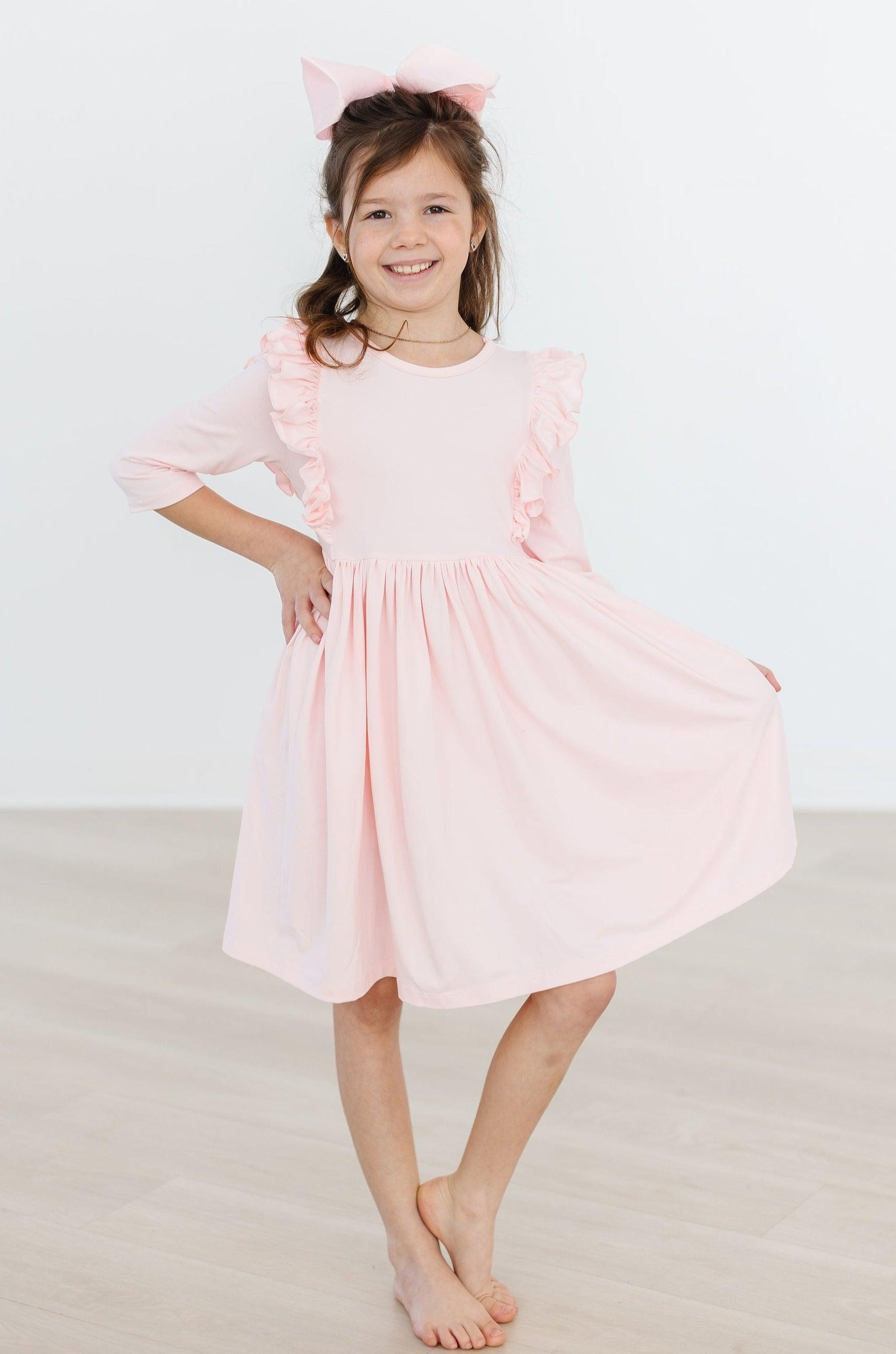SALE Petal Pink 3/4 Sleeve Ruffle Twirl Dress-Mila & Rose ®