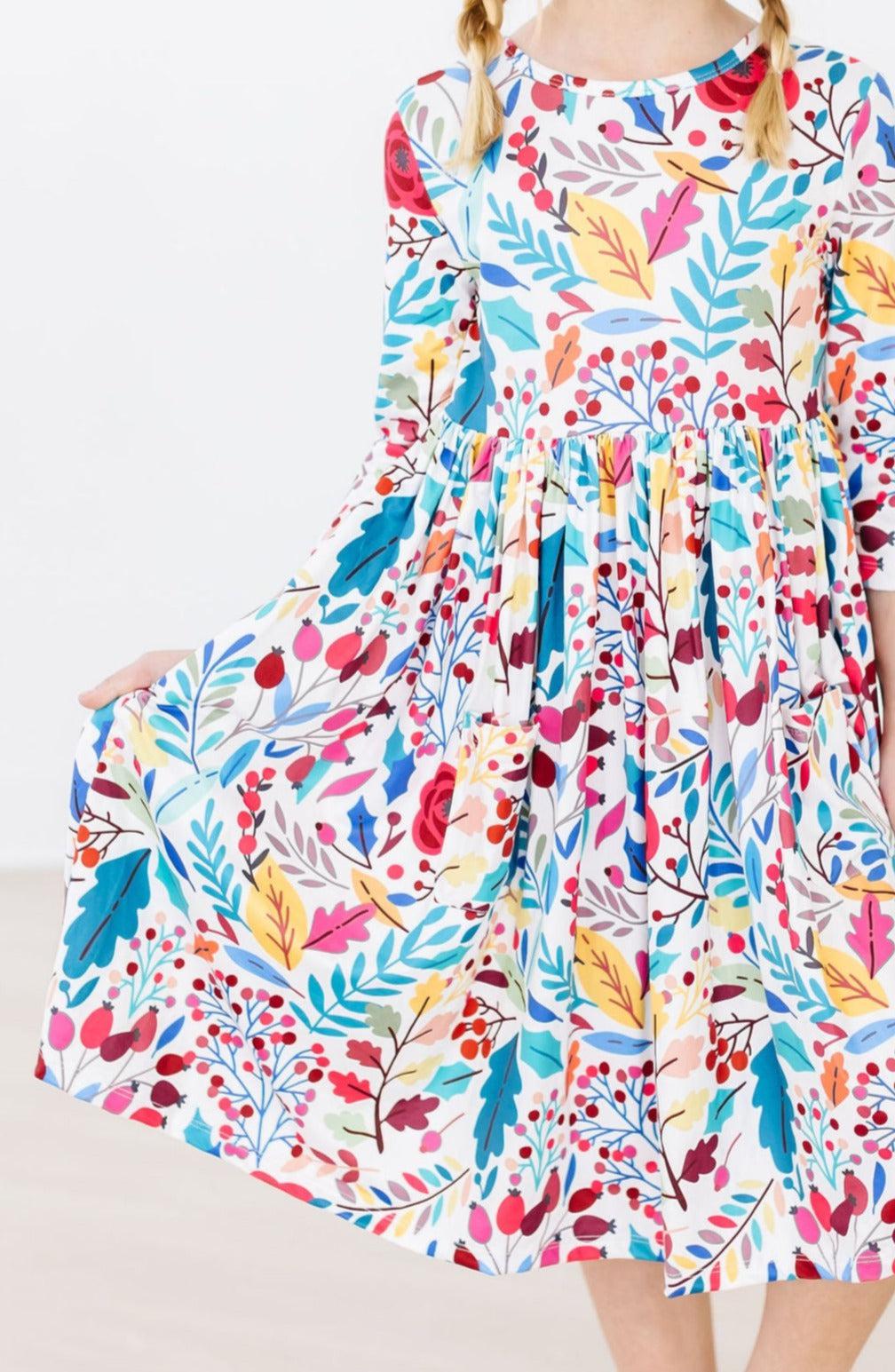 SALE Winter Berries 3/4 Sleeve Pocket Twirl Dress-Mila & Rose ®