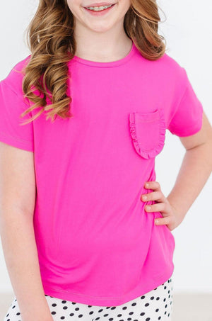 Hot Pink Ruffle Pocket Tee-Mila & Rose ®